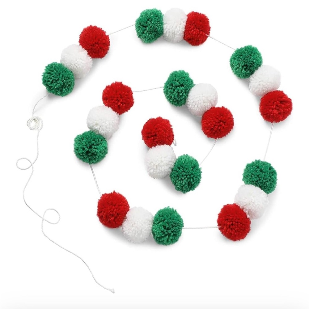 NEW 10 Ft Colorful Wool Pom-Pom Garland 24 Festive Balls for 3 Colors Christmas